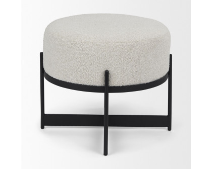 Mercana Amelia Small Ottoman with Black Metal - Cream/Black, Boucle