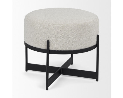 Mercana Amelia Small Ottoman with Black Metal - Cream/Black, Boucle