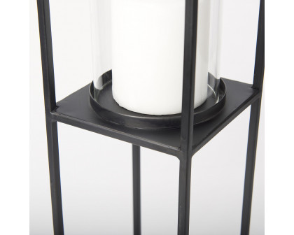 Mercana Cindy Metal and Hurricane Glass Pillar Tabletop Candle Holders (Set of 2) - Black