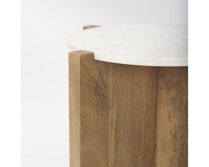 Mercana Bianca Round Accent Table with Marble - Brown