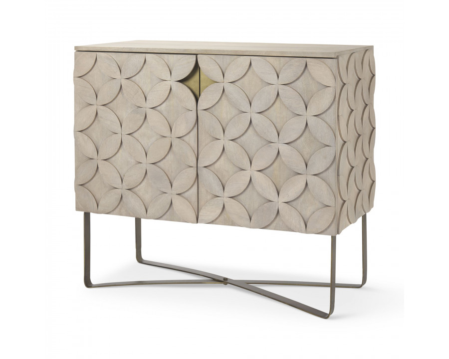 Mercana - Excelsior Light Brown Wood with Gold Iron Base Accent Cabinet