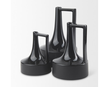 Mercana Burton Small Ceramic Jug Vase - Glossy Black