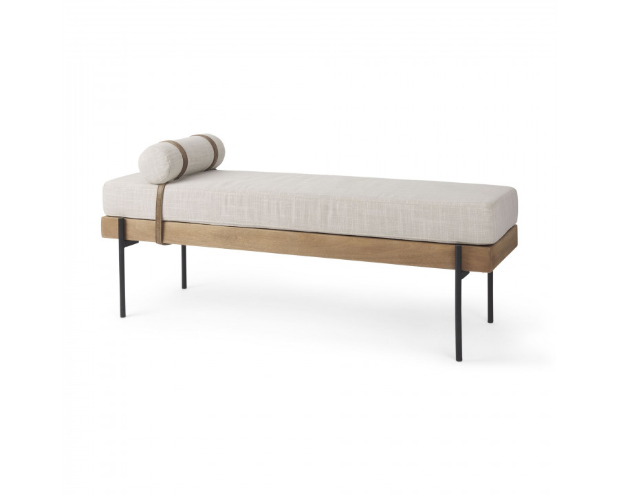 Mercana - Colburne Bench with Brown Wood in Cream