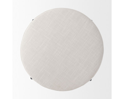 Mercana - Colburne Cream Fabric with Brown Wood Round Ottoman