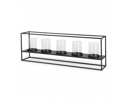 Mercana - Cindy Matte Black Metal Hurricane Glass Tabletop Candle Holder