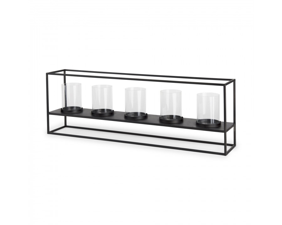 Mercana Cindy 5 Candle Matte Black Metal Hurricane Glass Tabletop Candle Holder