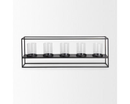 Mercana Cindy 5 Candle Matte Black Metal Hurricane Glass Tabletop Candle Holder