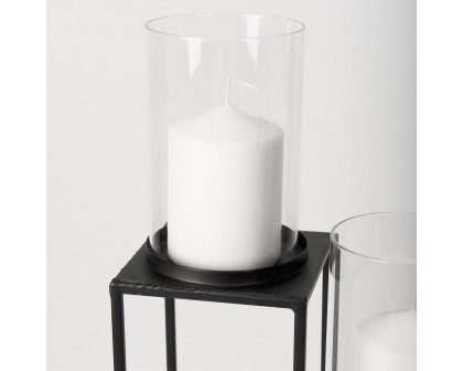 Mercana - Cindy 4-Tier Matte Black Metal with Hurricane Glass Pillar Candle Floor Lantern