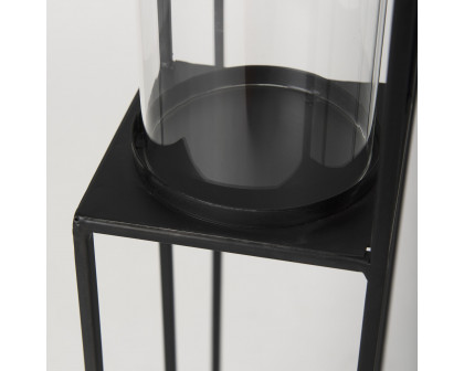 Mercana - Cindy 4-Tier Matte Black Metal with Hurricane Glass Pillar Candle Floor Lantern