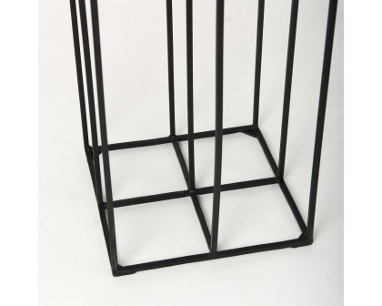 Mercana - Cindy 4-Tier Matte Black Metal with Hurricane Glass Pillar Candle Floor Lantern