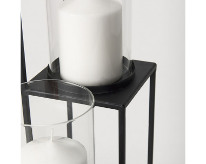 Mercana - Cindy 4-Tier Matte Black Metal with Hurricane Glass Pillar Candle Floor Lantern