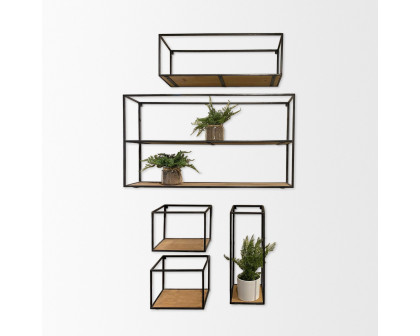 Mercana - Riaz Wood & Metal Shelves (Set of 5)