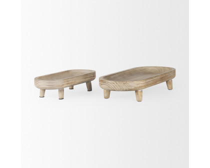 Mercana Carver Oblong Wood Footed Trays (Set of 2) - Whitewashed