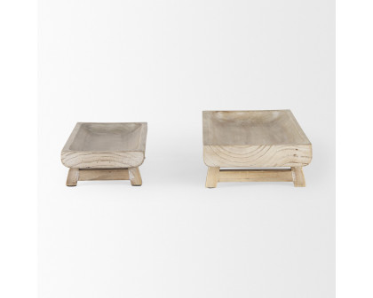 Mercana Carver Rectangular Wood Trays (Set of 2) - Whitewashed