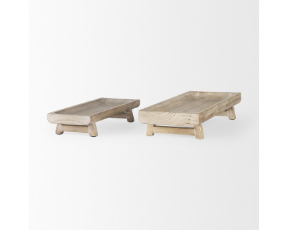 Mercana Carver Rectangular Wood Trays (Set of 2) - Whitewashed