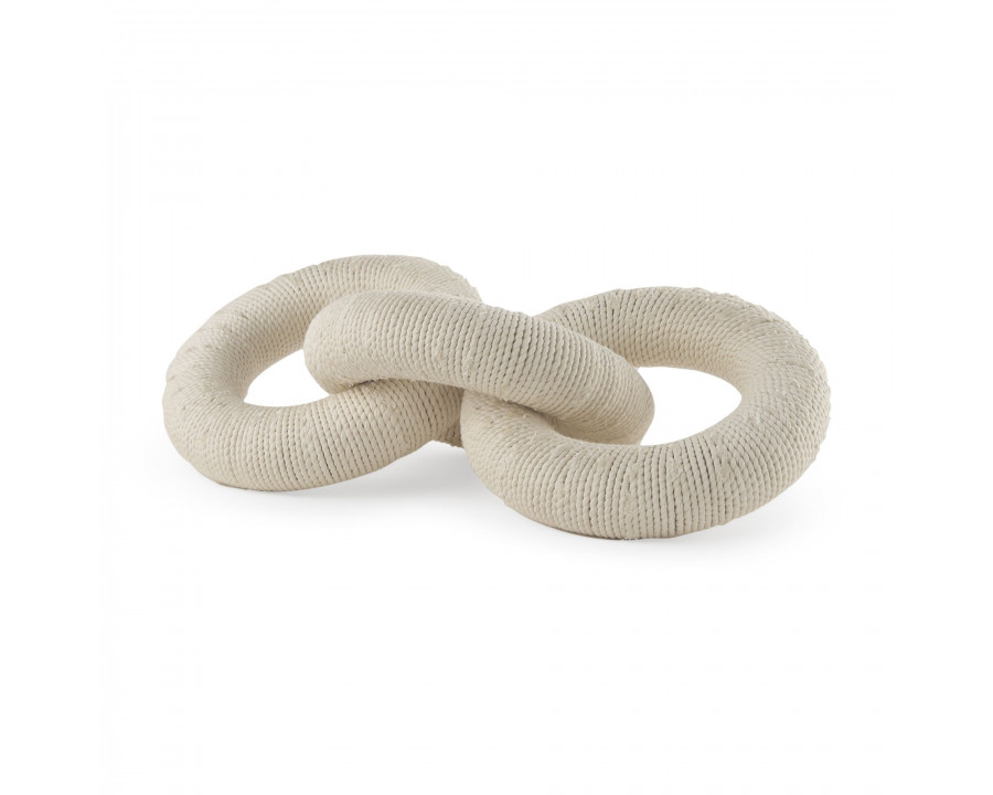 Mercana Alize Cotton Rope Wrapped Solid Wood Circular Chain Link Decorative Object - Cream