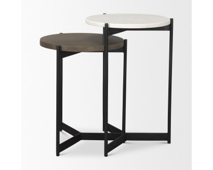 Mercana Larkin Round End Table - Dark Brown/White