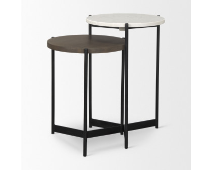 Mercana Larkin Round End Table - Dark Brown/White