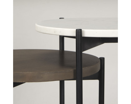 Mercana Larkin Round End Table - Dark Brown/White