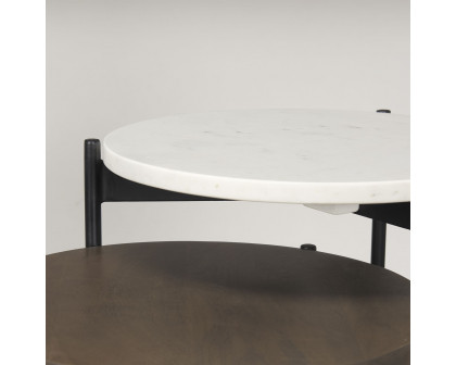 Mercana Larkin Round End Table - Dark Brown/White