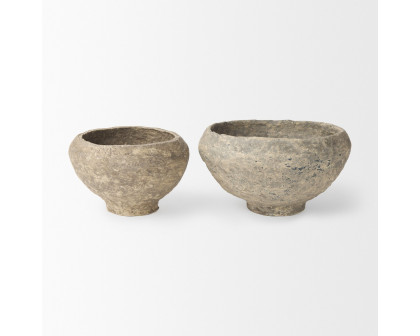 Mercana Sonu Paper Mache Half-Pot Bowls (Set of 2) - Gray