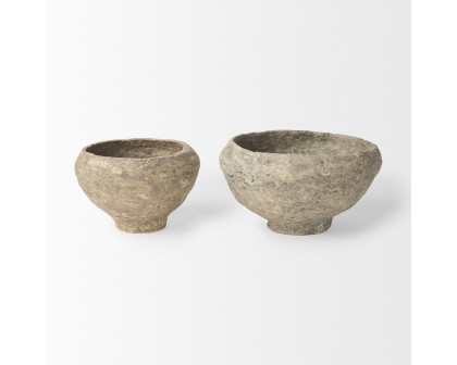 Mercana Sonu Paper Mache Half-Pot Bowls (Set of 2) - Gray