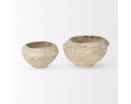 Mercana Sonu Paper Mache Half-Pot Bowls (Set of 2) - Beige