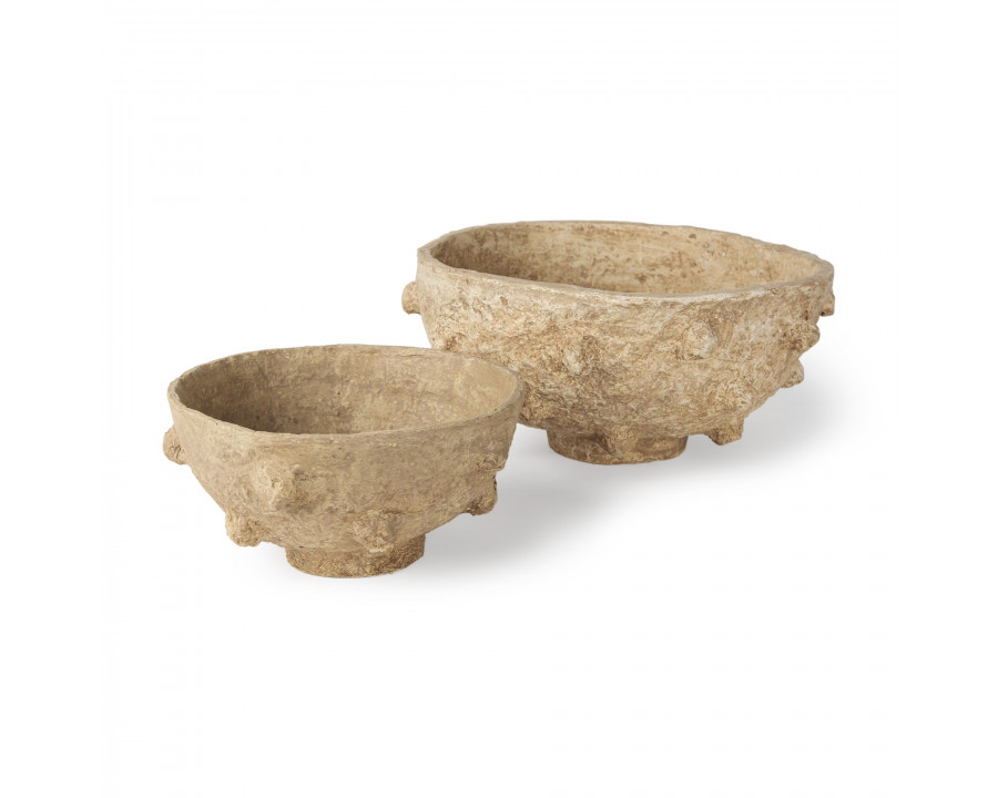 Mercana - Sonam Beige Paper Mache Spiked Bowls (Set of 2)