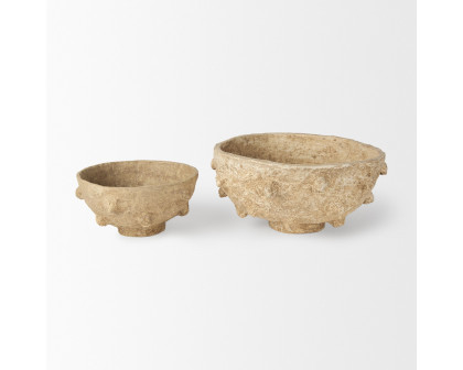 Mercana - Sonam Beige Paper Mache Spiked Bowls (Set of 2)