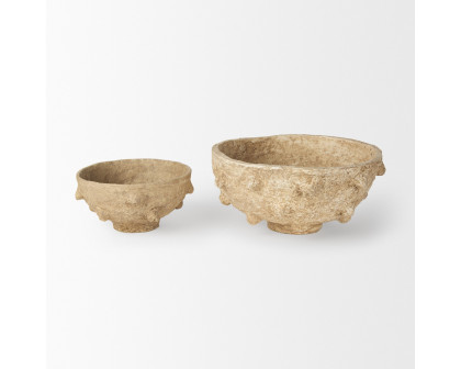 Mercana - Sonam Beige Paper Mache Spiked Bowls (Set of 2)