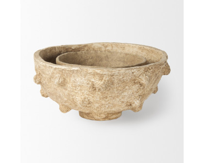 Mercana - Sonam Beige Paper Mache Spiked Bowls (Set of 2)