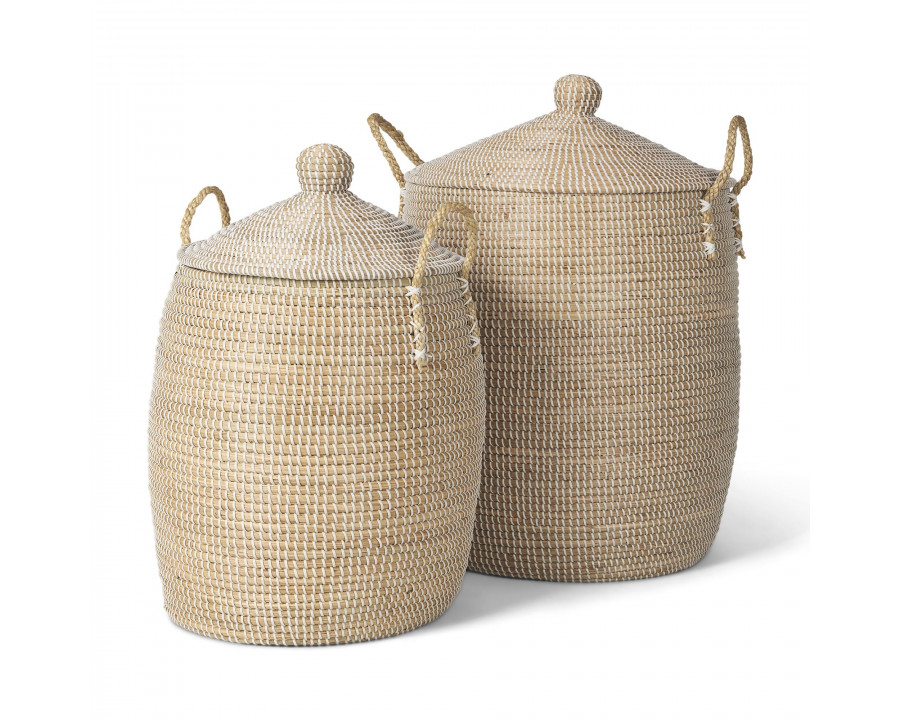 Mercana - Kairi Seagrass Floor Baskets/Lids and Handles (Set of 2)