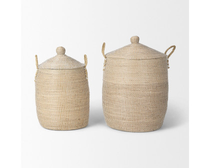 Mercana - Kairi Seagrass Floor Baskets/Lids and Handles (Set of 2)