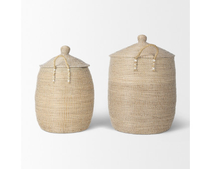 Mercana - Kairi Seagrass Floor Baskets/Lids and Handles (Set of 2)