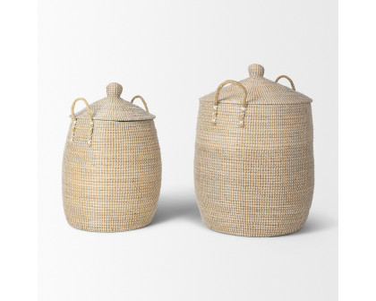 Mercana - Kairi Seagrass Floor Baskets/Lids and Handles (Set of 2)