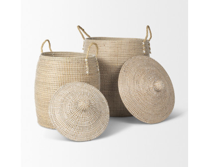 Mercana - Kairi Seagrass Floor Baskets/Lids and Handles (Set of 2)