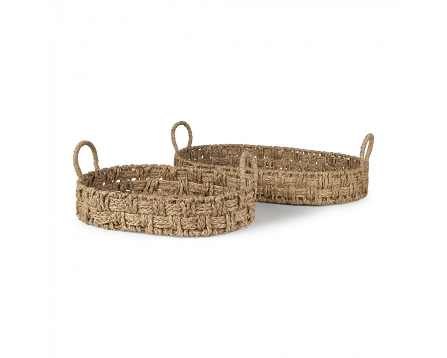 Mercana - Haini Large Basketweave Seagrass Trays with Loop Handles (Set of 2)