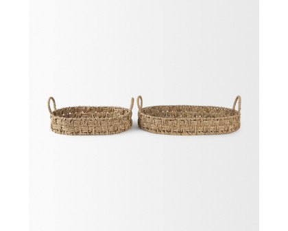 Mercana - Haini Large Basketweave Seagrass Trays with Loop Handles (Set of 2)