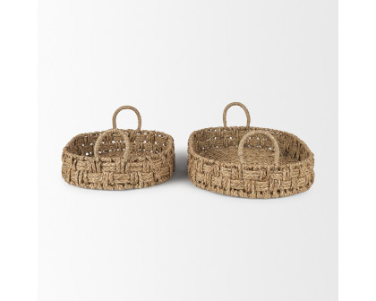 Mercana - Haini Large Basketweave Seagrass Trays with Loop Handles (Set of 2)