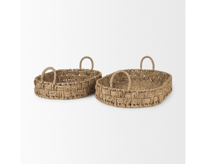 Mercana - Haini Large Basketweave Seagrass Trays with Loop Handles (Set of 2)