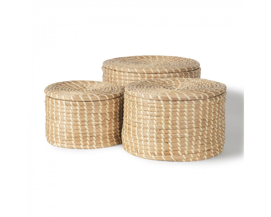 Mercana - Kailini Nesting Seagrass Palm Leaf Boxes with Lids (Set of 3)