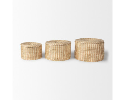 Mercana - Kailini Nesting Seagrass Palm Leaf Boxes with Lids (Set of 3)