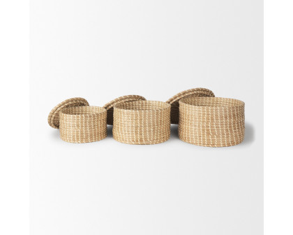 Mercana - Kailini Nesting Seagrass Palm Leaf Boxes with Lids (Set of 3)