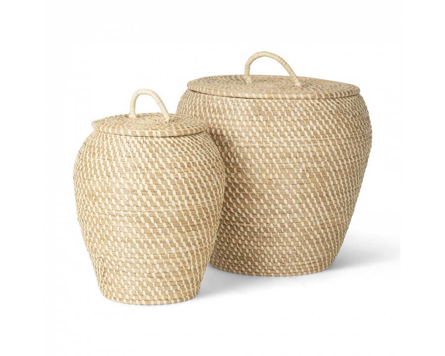 Mercana - Kalopa Seagrass Floor Baskets/Flat Handled Lid (Set of 2)