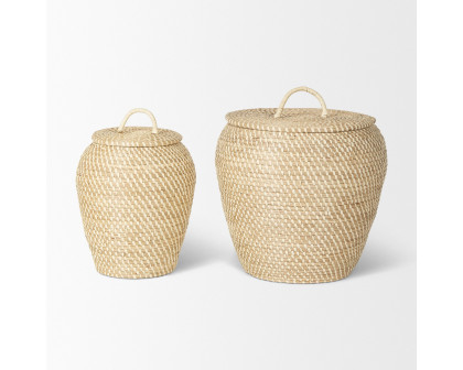 Mercana - Kalopa Seagrass Floor Baskets/Flat Handled Lid (Set of 2)