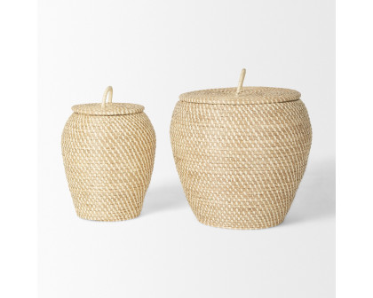 Mercana - Kalopa Seagrass Floor Baskets/Flat Handled Lid (Set of 2)