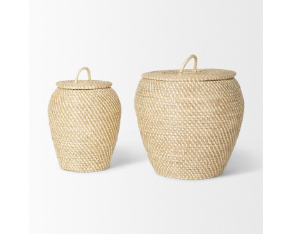 Mercana - Kalopa Seagrass Floor Baskets/Flat Handled Lid (Set of 2)