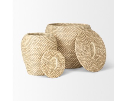 Mercana - Kalopa Seagrass Floor Baskets/Flat Handled Lid (Set of 2)