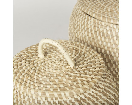 Mercana - Kalopa Seagrass Floor Baskets/Flat Handled Lid (Set of 2)