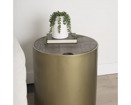 Mercana Eclipse End Table with Dark Brown Wood Top - Gold